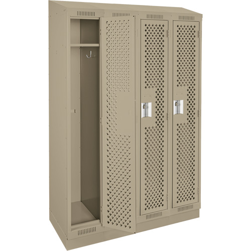 Clean Line Lockers, Bank of 4, 48" x 15" x 82", Steel, Beige, Rivet (Assembled), Perforated The Estey Group