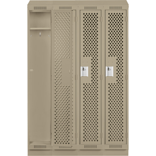 Clean Line Lockers, Bank of 4, 48" x 15" x 82", Steel, Beige, Rivet (Assembled), Perforated The Estey Group