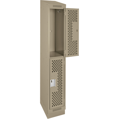 Casiers Clean Line, 2 niveaux, 12" x 18" x 82", Acier, Beige, Rivet (assembl&eacute;), Perfor&eacute; The Estey Group