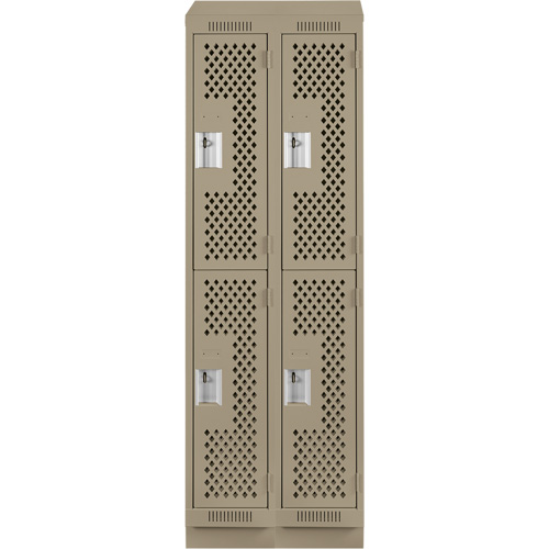 Clean Line Lockers, 2 -tier, Bank of 2, 24" x 15" x 82", Steel, Beige, Rivet (Assembled), Perforated The Estey Group