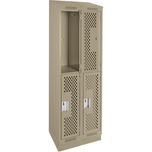 Clean Line Lockers, 2 -tier, Bank of 2, 24" x 15" x 82", Steel, Beige, Rivet (Assembled), Perforated The Estey Group