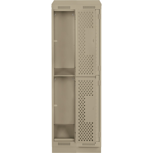Clean Line Lockers, 2 -tier, Bank of 2, 24" x 15" x 82", Steel, Beige, Rivet (Assembled), Perforated The Estey Group