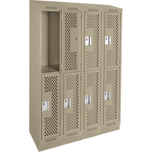 Clean Line Lockers, 2 -tier, Bank of 4, 48" x 18" x 82", Steel, Beige, Rivet (Assembled), Perforated The Estey Group
