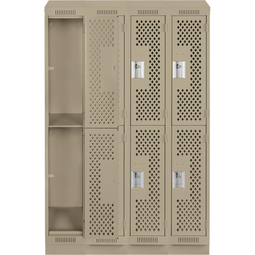 Clean Line Lockers, 2 -tier, Bank of 4, 48" x 18" x 82", Steel, Beige, Rivet (Assembled), Perforated The Estey Group