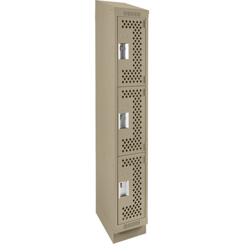 Clean Line Lockers, 3 -tier, 12" x 18" x 82", Steel, Beige, Rivet (Assembled), Perforated The Estey Group