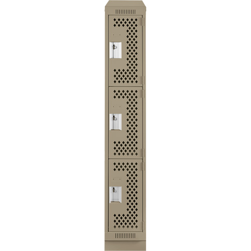 Clean Line Lockers, 3 -tier, 12" x 18" x 82", Steel, Beige, Rivet (Assembled), Perforated The Estey Group