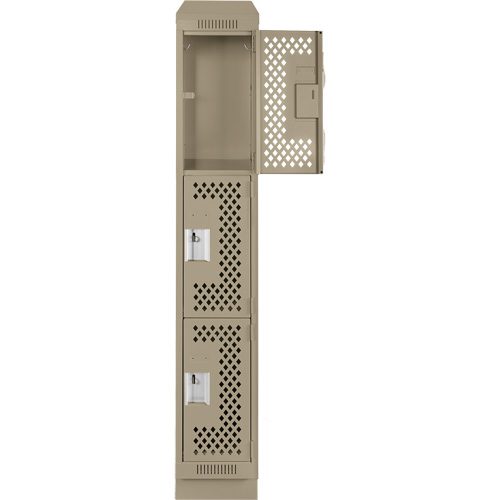 Clean Line Lockers, 3 -tier, 12" x 18" x 82", Steel, Beige, Rivet (Assembled), Perforated The Estey Group