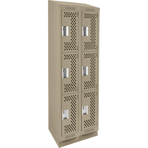 Clean Line Lockers, 3 -tier, Bank of 2, 24" x 18" x 82", Steel, Beige, Rivet (Assembled), Perforated The Estey Group