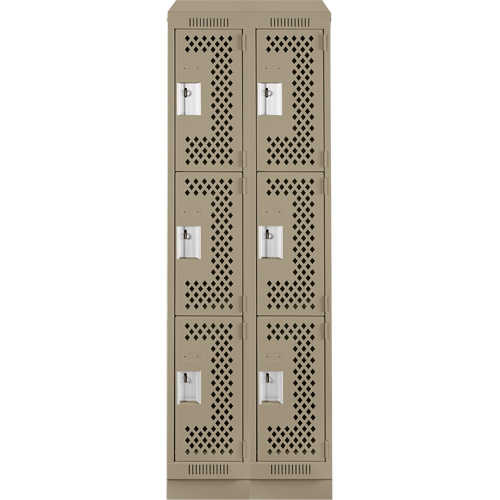 Clean Line Lockers, 3 -tier, Bank of 2, 24" x 18" x 82", Steel, Beige, Rivet (Assembled), Perforated The Estey Group