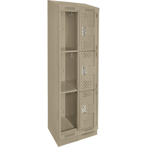Clean Line Lockers, 3 -tier, Bank of 2, 24" x 18" x 82", Steel, Beige, Rivet (Assembled), Perforated The Estey Group