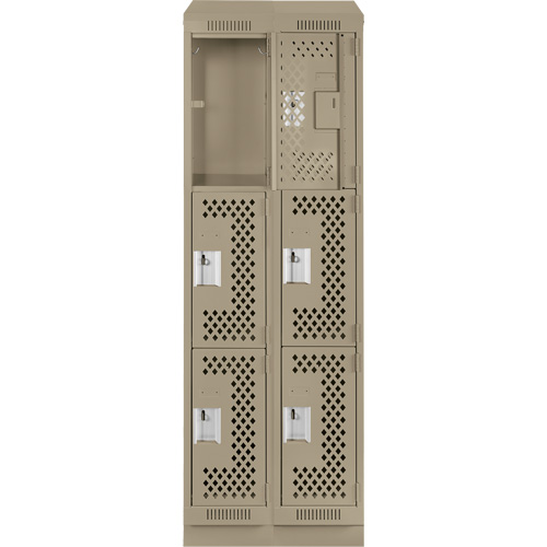 Clean Line Lockers, 3 -tier, Bank of 2, 24" x 18" x 82", Steel, Beige, Rivet (Assembled), Perforated The Estey Group