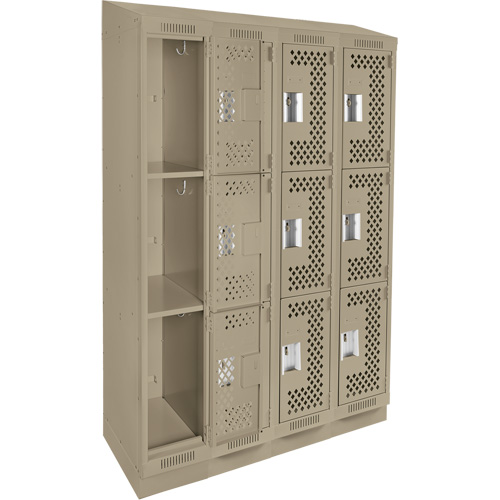 Casiers Clean Line, 3 niveaux, Bloc de 4, 48" x 18" x 82", Acier, Beige, Rivet (assembl&eacute;), Perfor&eacute; The Estey Group