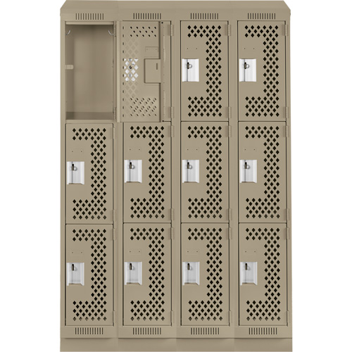 Casiers Clean Line, 3 niveaux, Bloc de 4, 48" x 18" x 82", Acier, Beige, Rivet (assembl&eacute;), Perfor&eacute; The Estey Group
