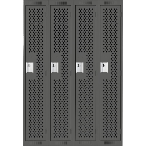 Clean Line Lockers, Bank of 4, 48" x 12" x 72", Steel, Charcoal, Rivet (Assembled), Perforated The Estey Group