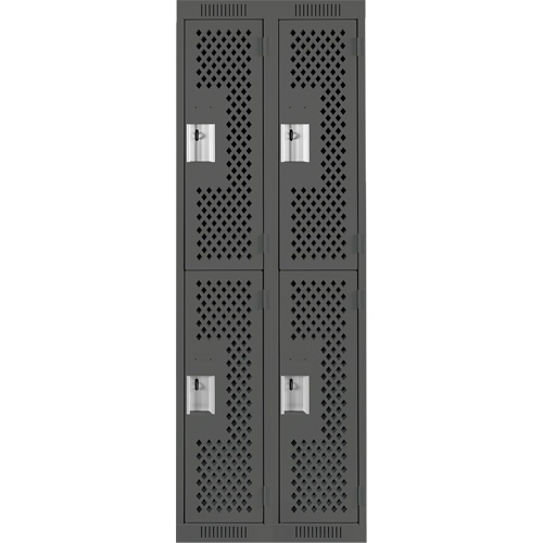 Clean Line Lockers, 2 -tier, Bank of 2, 24" x 15" x 72", Steel, Charcoal, Rivet (Assembled), Perforated The Estey Group