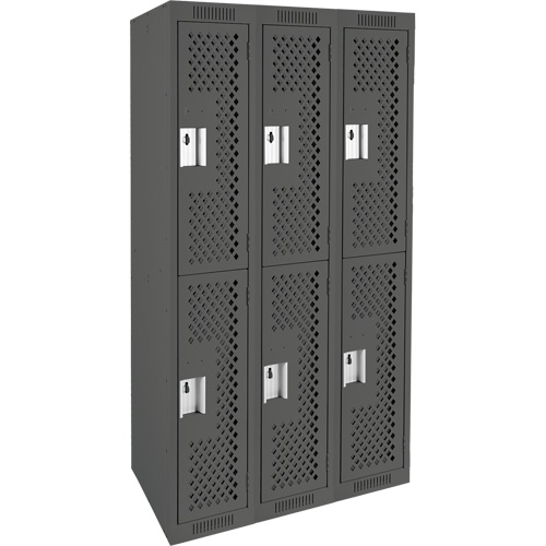 Clean Line Lockers, 2 -tier, Bank of 3, 36" x 15" x 72", Steel, Charcoal, Rivet (Assembled), Perforated The Estey Group