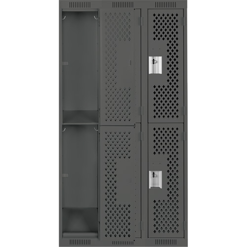 Clean Line Lockers, 2 -tier, Bank of 3, 36" x 15" x 72", Steel, Charcoal, Rivet (Assembled), Perforated The Estey Group