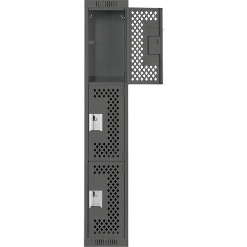 Clean Line Lockers, 3 -tier, 12" x 12" x 72", Steel, Charcoal, Rivet (Assembled), Perforated The Estey Group