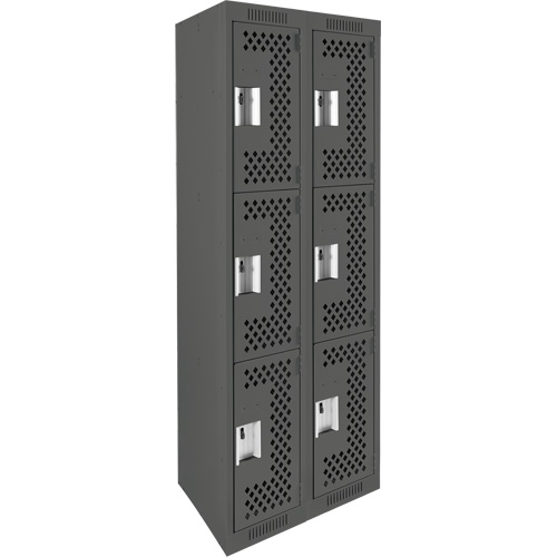 Clean Line Lockers, 3 -tier, Bank of 2, 24" x 12" x 72", Steel, Charcoal, Rivet (Assembled), Perforated The Estey Group