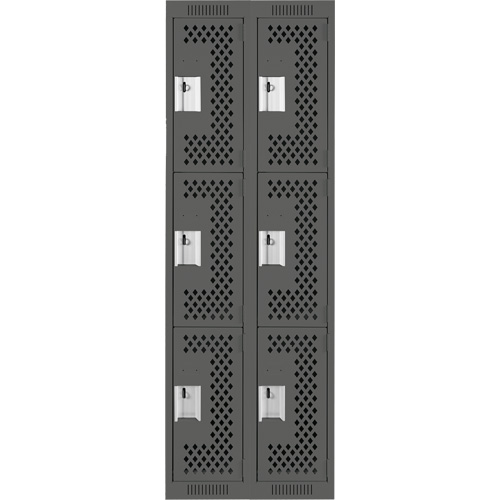Clean Line Lockers, 3 -tier, Bank of 2, 24" x 12" x 72", Steel, Charcoal, Rivet (Assembled), Perforated The Estey Group
