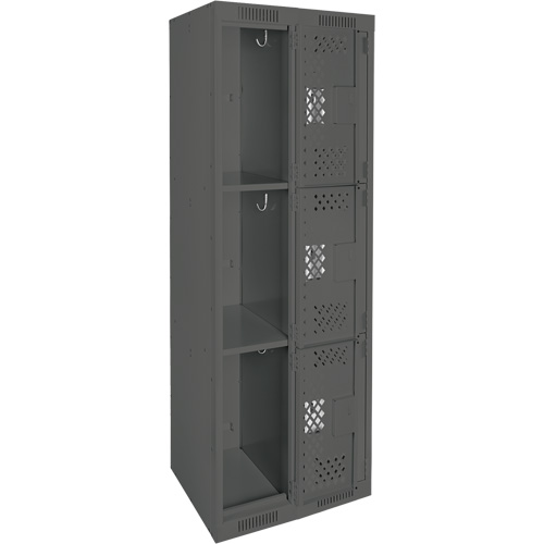 Clean Line Lockers, 3 -tier, Bank of 2, 24" x 12" x 72", Steel, Charcoal, Rivet (Assembled), Perforated The Estey Group