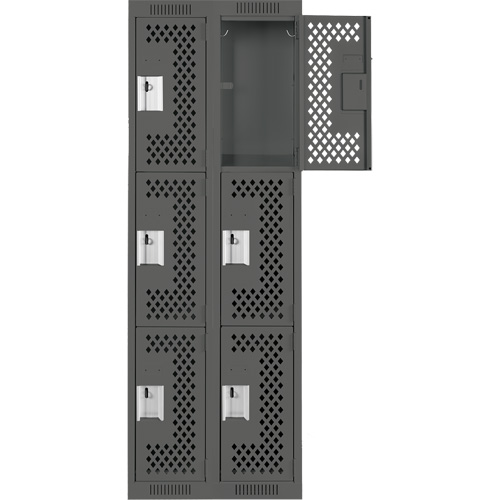 Clean Line Lockers, 3 -tier, Bank of 2, 24" x 12" x 72", Steel, Charcoal, Rivet (Assembled), Perforated The Estey Group