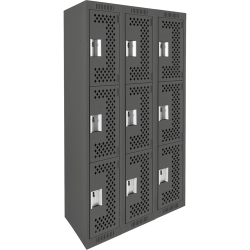 Casiers Clean Line, 3 niveaux, Bloc de 3, 36" x 12" x 72", Acier, Charbon, Rivet (assembl&eacute;), Perfor&eacute; The Estey Group