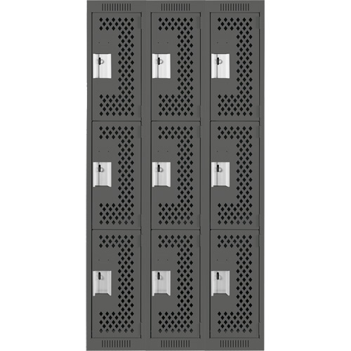 Casiers Clean Line, 3 niveaux, Bloc de 3, 36" x 12" x 72", Acier, Charbon, Rivet (assembl&eacute;), Perfor&eacute; The Estey Group