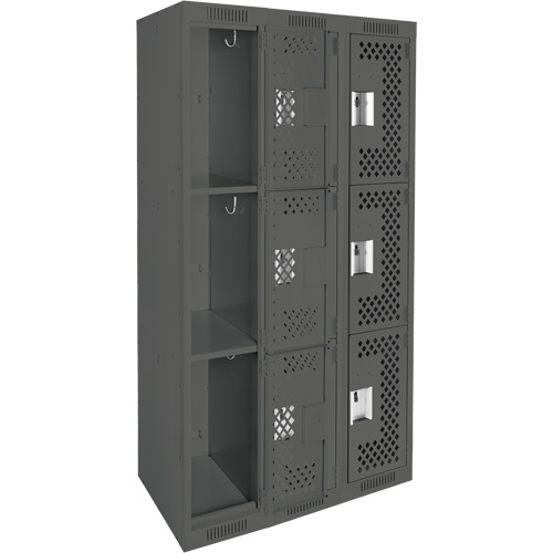 Casiers Clean Line, 3 niveaux, Bloc de 3, 36" x 12" x 72", Acier, Charbon, Rivet (assembl&eacute;), Perfor&eacute; The Estey Group