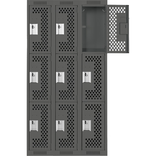 Casiers Clean Line, 3 niveaux, Bloc de 3, 36" x 12" x 72", Acier, Charbon, Rivet (assembl&eacute;), Perfor&eacute; The Estey Group