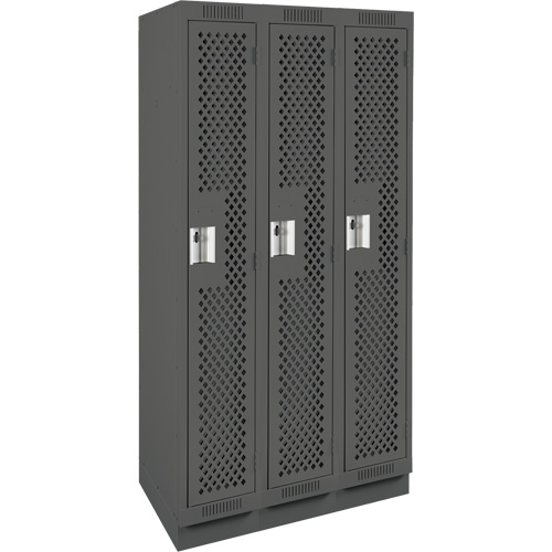Clean Line Lockers, Bank of 3, 36" x 15" x 76", Steel, Charcoal, Rivet (Assembled), Perforated The Estey Group
