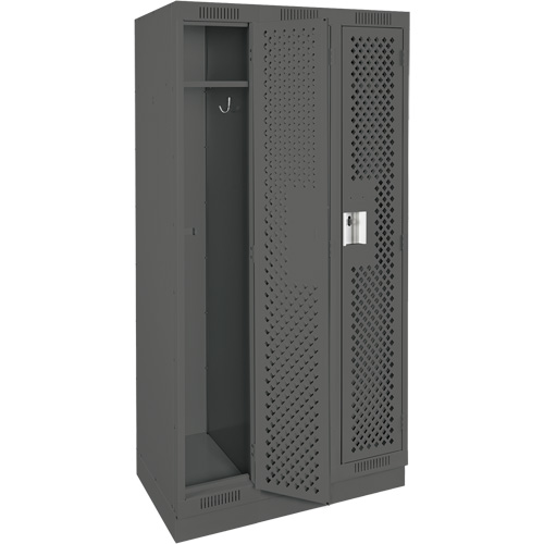 Clean Line Lockers, Bank of 3, 36" x 15" x 76", Steel, Charcoal, Rivet (Assembled), Perforated The Estey Group