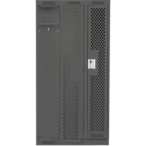 Clean Line Lockers, Bank of 3, 36" x 15" x 76", Steel, Charcoal, Rivet (Assembled), Perforated The Estey Group
