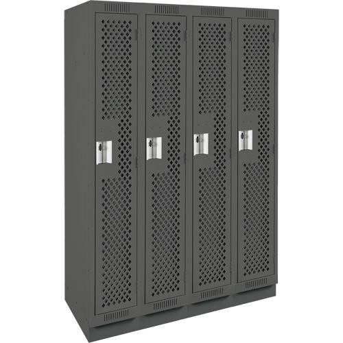 Clean Line Lockers, Bank of 4, 48" x 15" x 76", Steel, Charcoal, Rivet (Assembled), Perforated The Estey Group