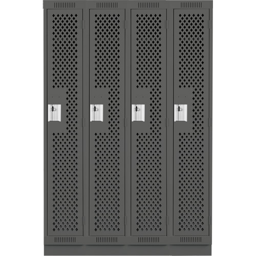 Clean Line Lockers, Bank of 4, 48" x 15" x 76", Steel, Charcoal, Rivet (Assembled), Perforated The Estey Group