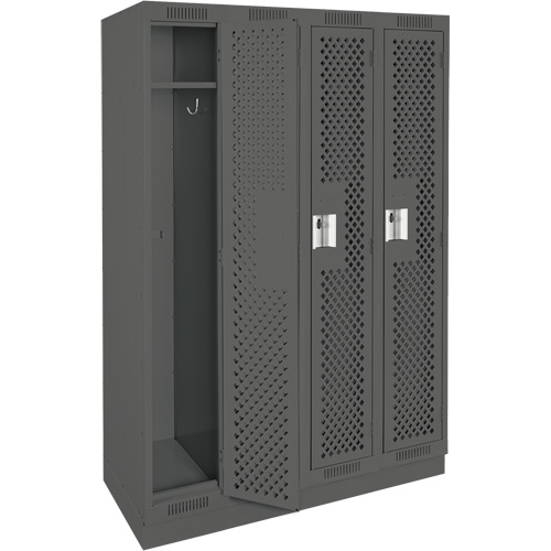Clean Line Lockers, Bank of 4, 48" x 15" x 76", Steel, Charcoal, Rivet (Assembled), Perforated The Estey Group