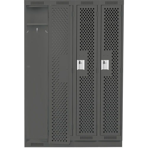 Clean Line Lockers, Bank of 4, 48" x 15" x 76", Steel, Charcoal, Rivet (Assembled), Perforated The Estey Group