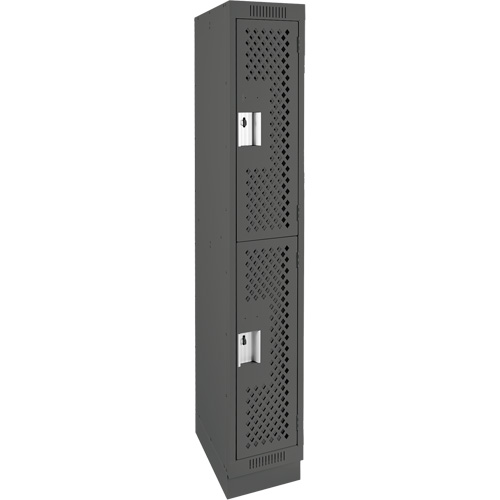 Clean Line Lockers, 2 -tier, 12" x 18" x 76", Steel, Charcoal, Rivet (Assembled), Perforated The Estey Group