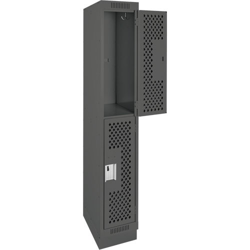 Clean Line Lockers, 2 -tier, 12" x 18" x 76", Steel, Charcoal, Rivet (Assembled), Perforated The Estey Group