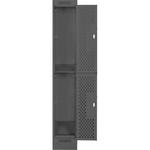 Clean Line Lockers, 2 -tier, 12" x 18" x 76", Steel, Charcoal, Rivet (Assembled), Perforated The Estey Group