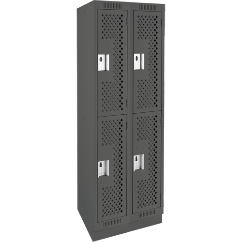 Clean Line Lockers, 2 -tier, Bank of 2, 24" x 12" x 76", Steel, Charcoal, Rivet (Assembled), Perforated The Estey Group