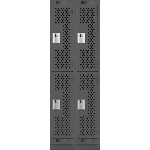 Clean Line Lockers, 2 -tier, Bank of 2, 24" x 12" x 76", Steel, Charcoal, Rivet (Assembled), Perforated The Estey Group