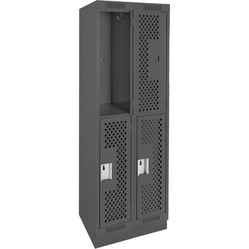 Clean Line Lockers, 2 -tier, Bank of 2, 24" x 12" x 76", Steel, Charcoal, Rivet (Assembled), Perforated The Estey Group