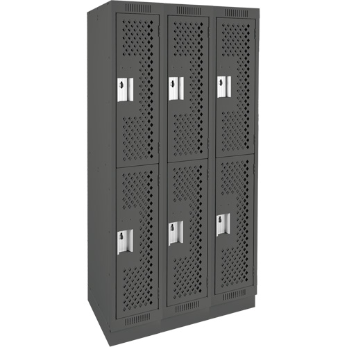 Clean Line Lockers, 2 -tier, Bank of 3, 36" x 18" x 76", Steel, Charcoal, Rivet (Assembled), Perforated The Estey Group