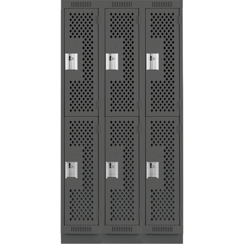 Clean Line Lockers, 2 -tier, Bank of 3, 36" x 18" x 76", Steel, Charcoal, Rivet (Assembled), Perforated The Estey Group