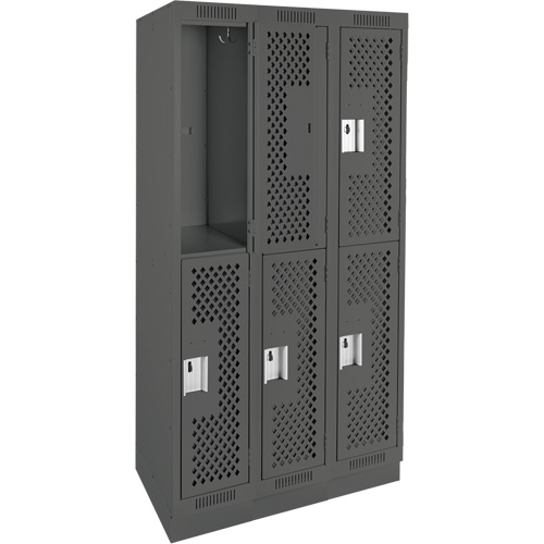 Clean Line Lockers, 2 -tier, Bank of 3, 36" x 18" x 76", Steel, Charcoal, Rivet (Assembled), Perforated The Estey Group