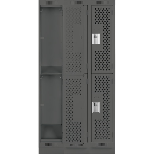 Clean Line Lockers, 2 -tier, Bank of 3, 36" x 18" x 76", Steel, Charcoal, Rivet (Assembled), Perforated The Estey Group