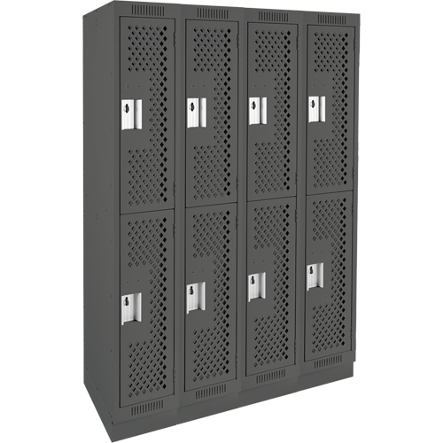 Clean Line Lockers, 2 -tier, Bank of 4, 48" x 12" x 76", Steel, Charcoal, Rivet (Assembled), Perforated The Estey Group