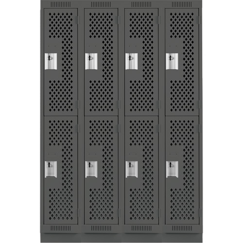 Clean Line Lockers, 2 -tier, Bank of 4, 48" x 12" x 76", Steel, Charcoal, Rivet (Assembled), Perforated The Estey Group