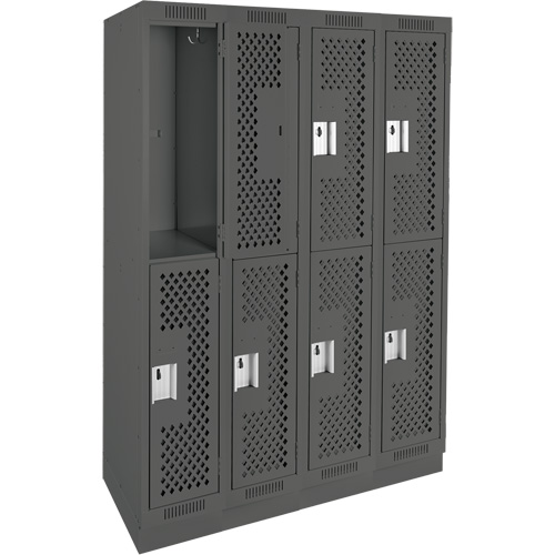 Clean Line Lockers, 2 -tier, Bank of 4, 48" x 12" x 76", Steel, Charcoal, Rivet (Assembled), Perforated The Estey Group